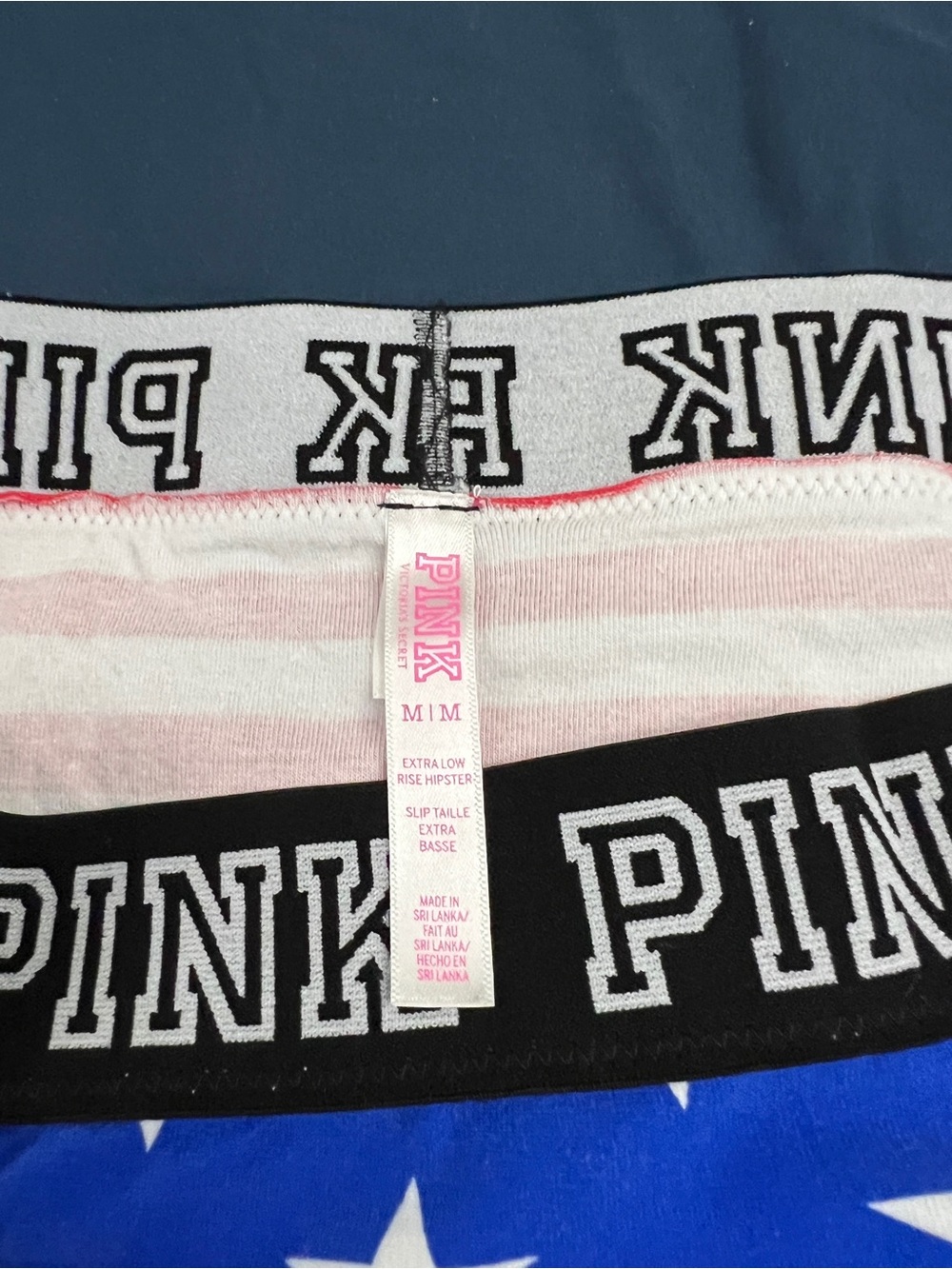 New Victoria’s Secret PINK Stars Stripes Thick Logo Band Hipster Panties Medium - Picture 2 of 2